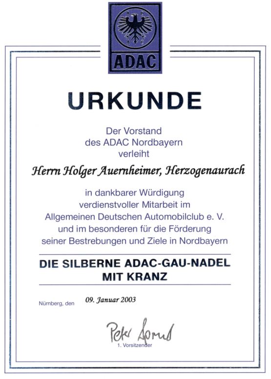 Urkunde ADAC